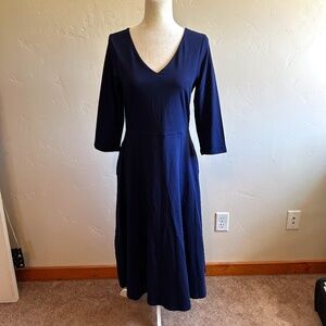 Pact Blue A-Line Midi Dress with V-Neck
